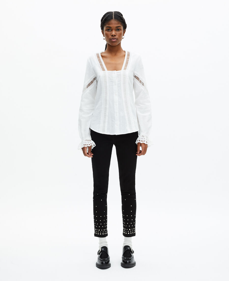 The Kooples FEMME OFF WHITE top manches longues écru coton brodé