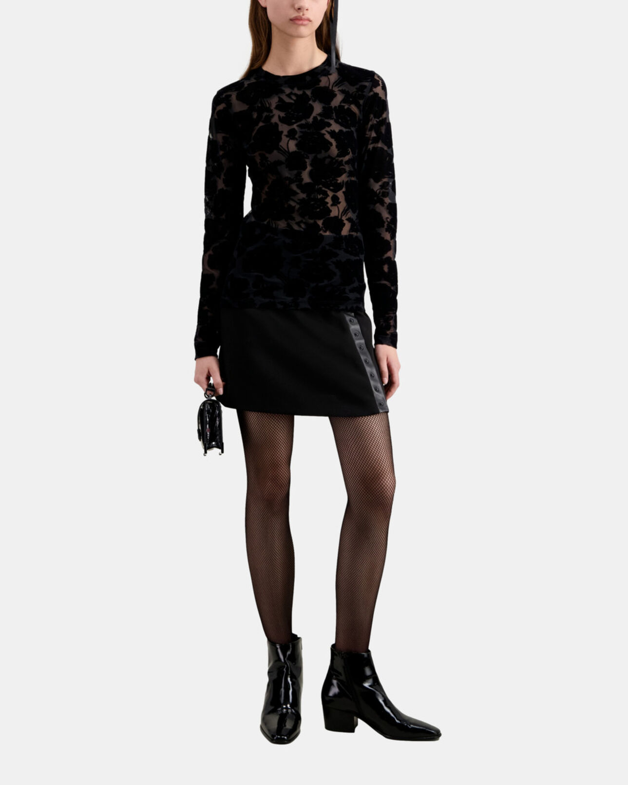 The Kooples FEMME BLACK top noir en velours dévoré