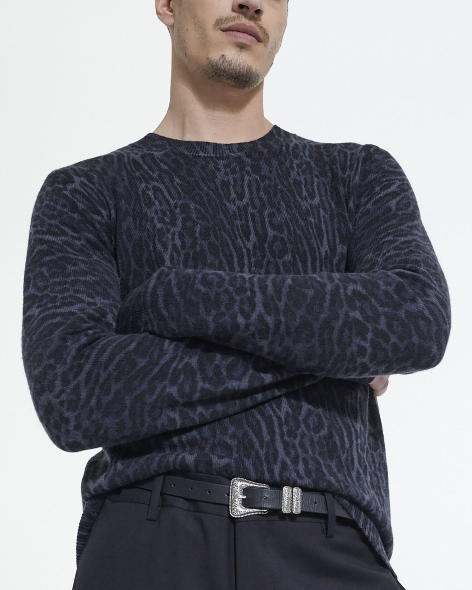 Leopard print cashmere sweater, BLACK GREY, hi-res image number null