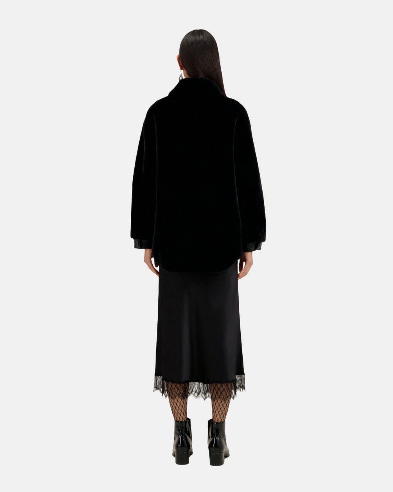 The Kooples FEMME BLACK blouson noir style surchemise imitation fourrure