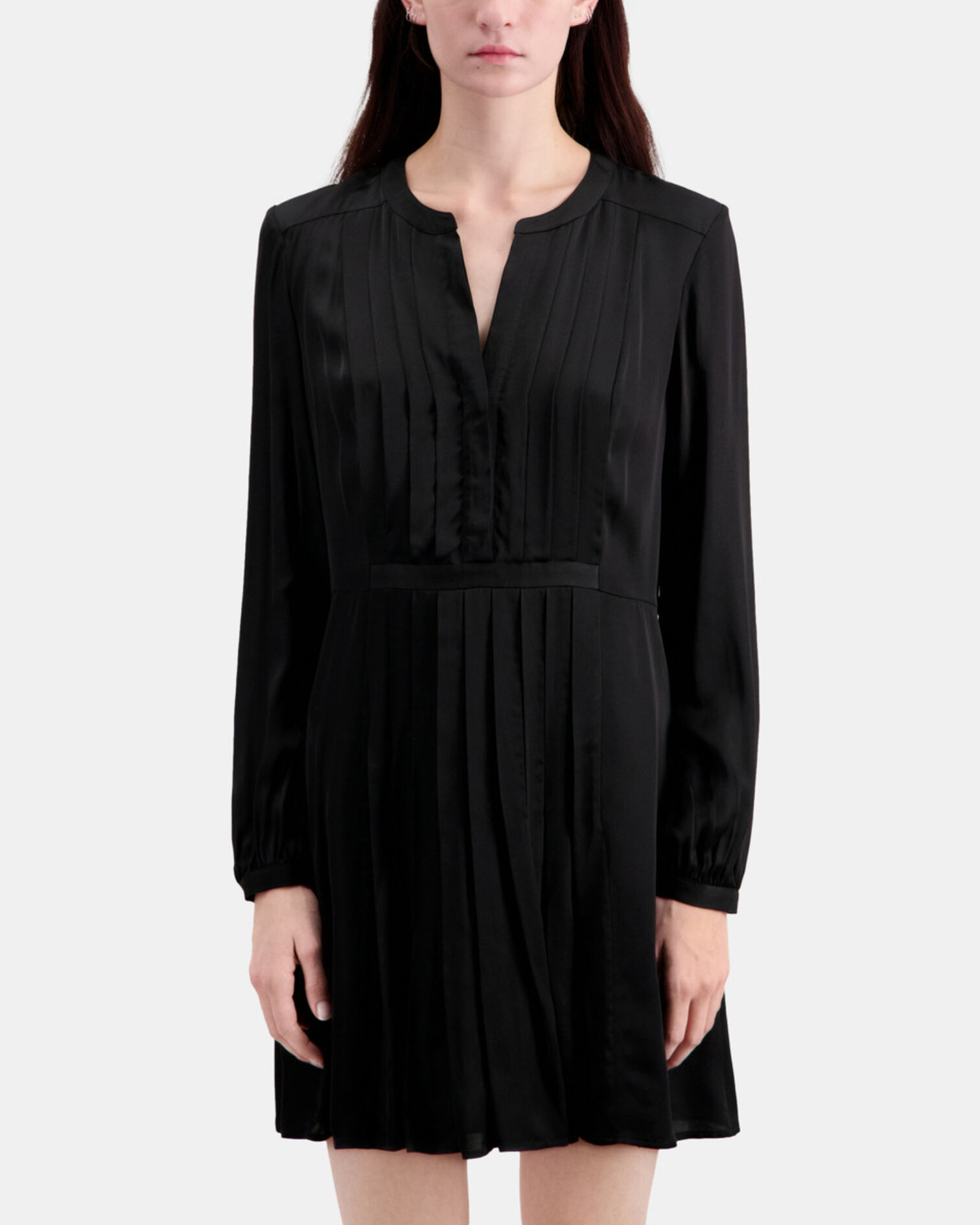 Short black dress with pleating, BLACK, hi-res image number null