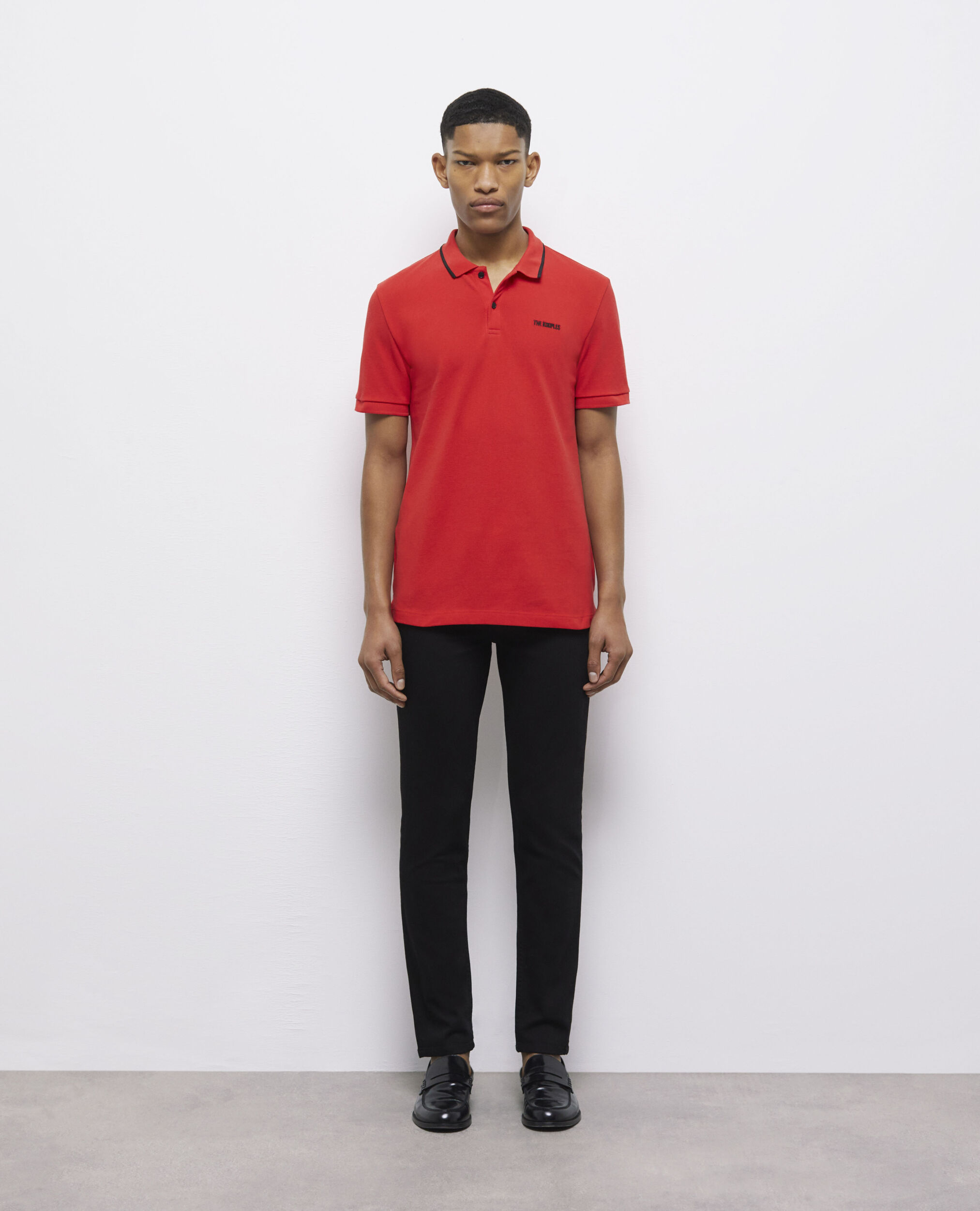 Red polo new arrivals grey pants