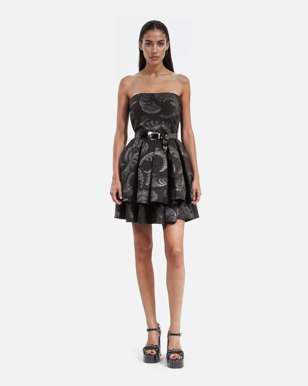 The Kooples MUJER BLACK / SILVER vestido negro corto sin tirantes