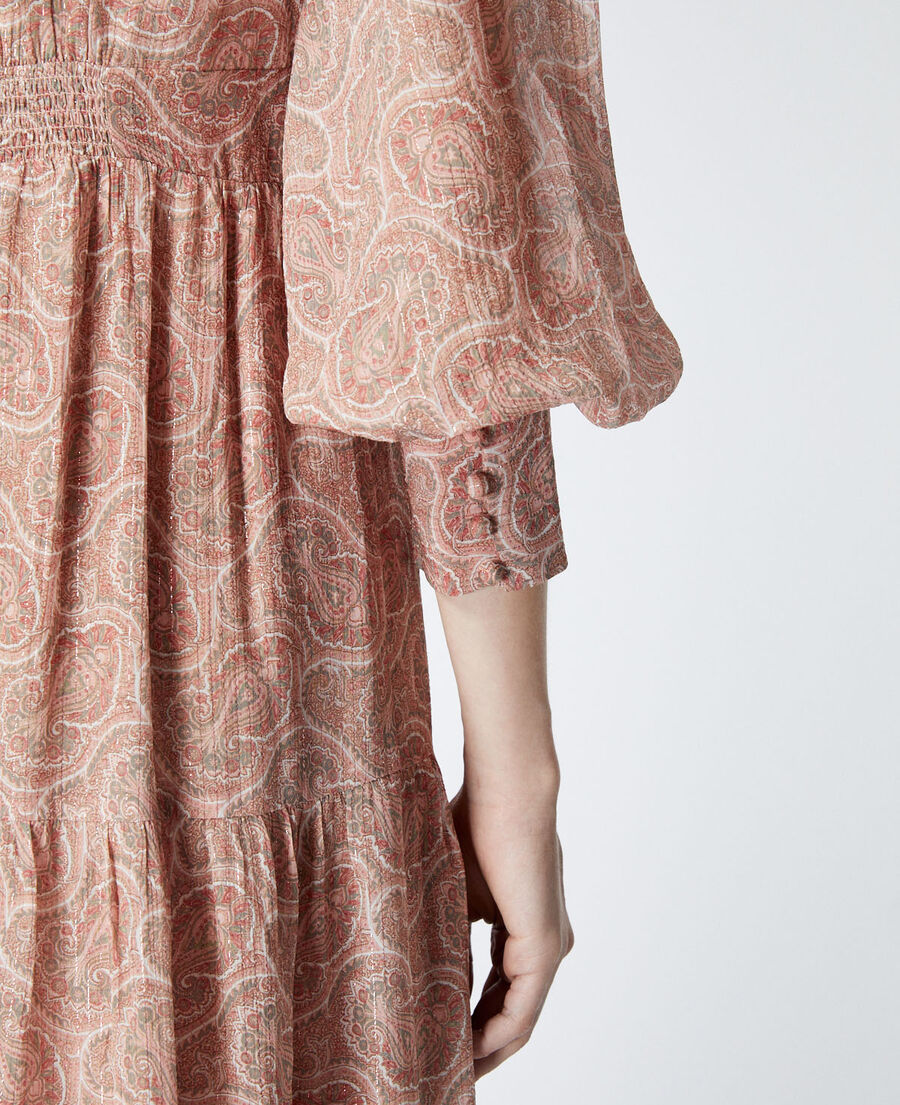 long printed dress with pink paisley motif