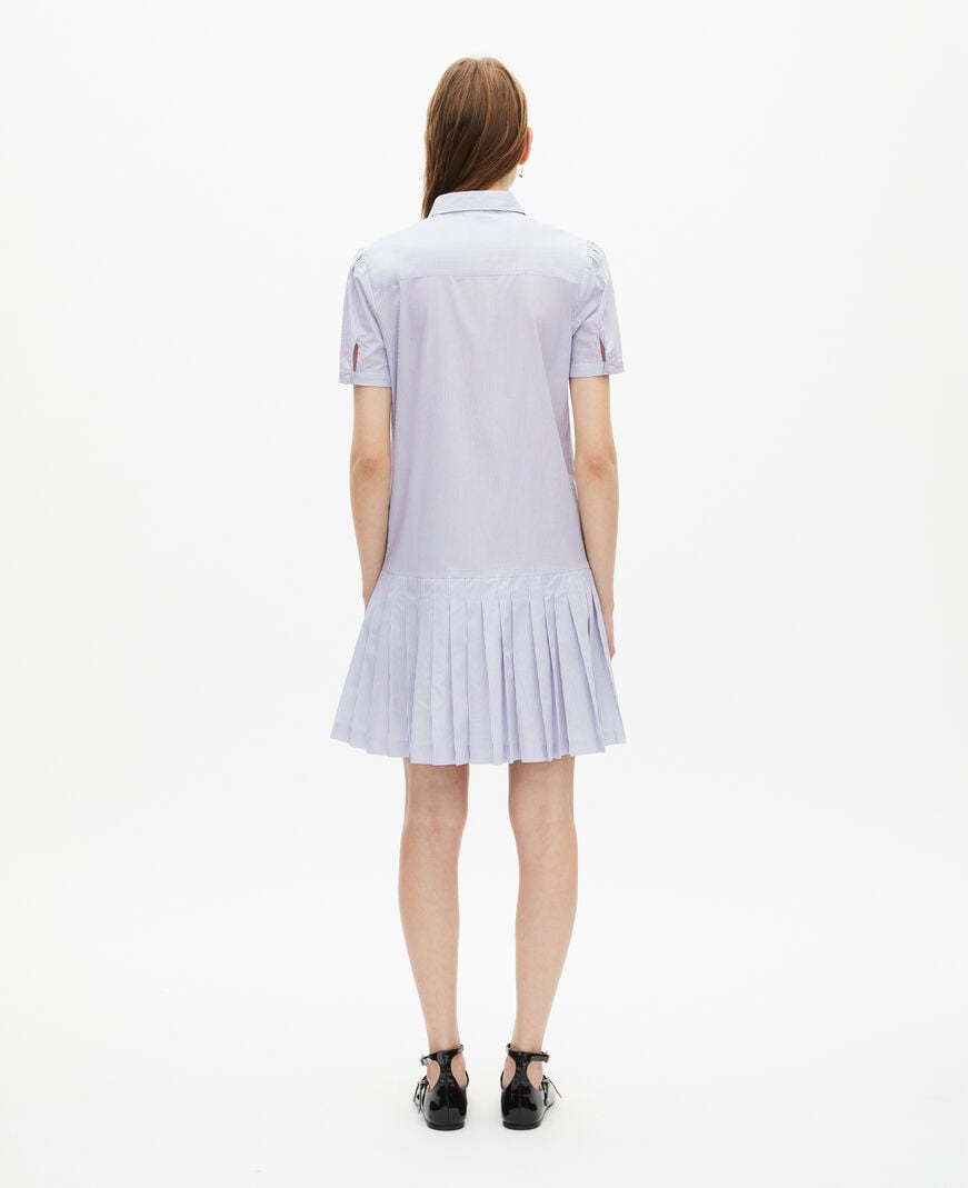 The Kooples F BLUE WHITE short blue striped shirt collar dress