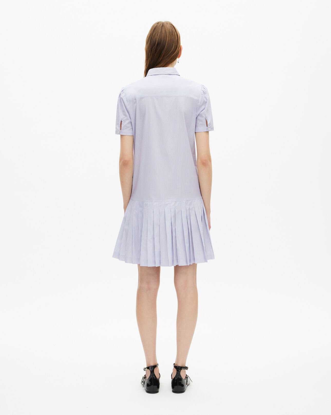 The Kooples FEMME BLUE WHITE robe courte col chemise à rayures bleue