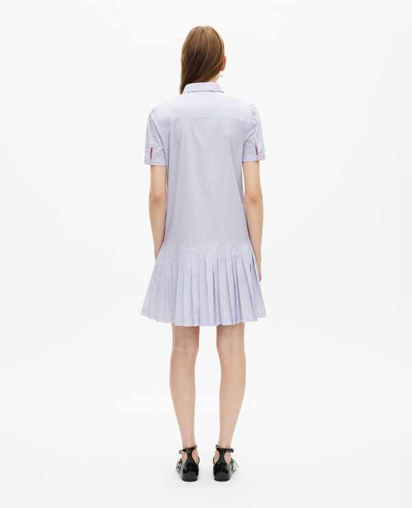 The Kooples DAMEN BLUE WHITE kurzes blau gestreiftes kleid mit hemdkragen