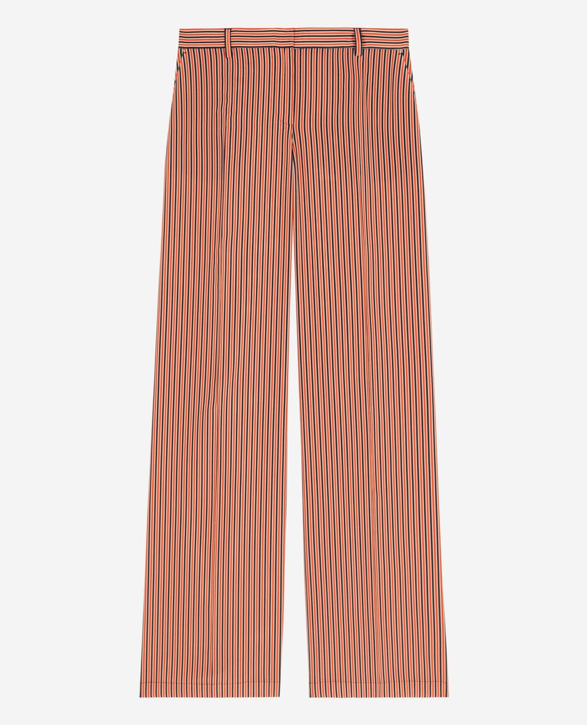 The Kooples FEMME DARK NAVY / FIRE RED pantalon large &agrave; rayures rouge et bleu