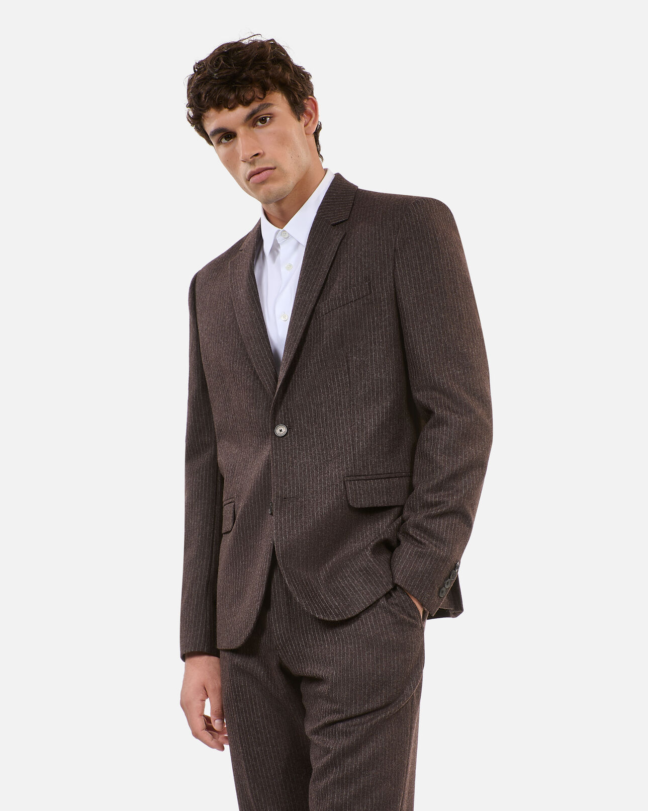 The Kooples MEN BROWN brown pinstripe suit jacket