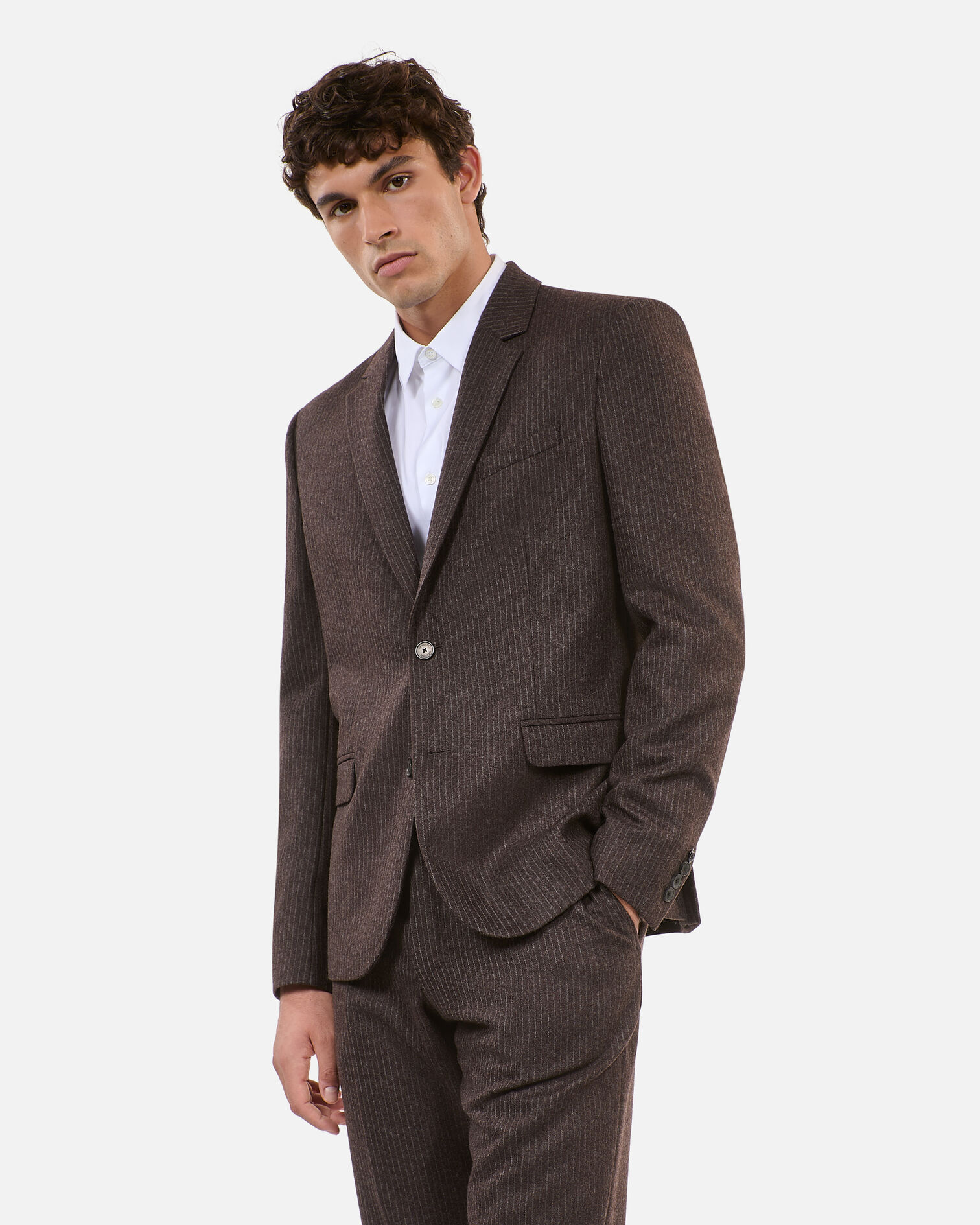 Brown pinstripe suit jacket, BROWN, hi-res image number null