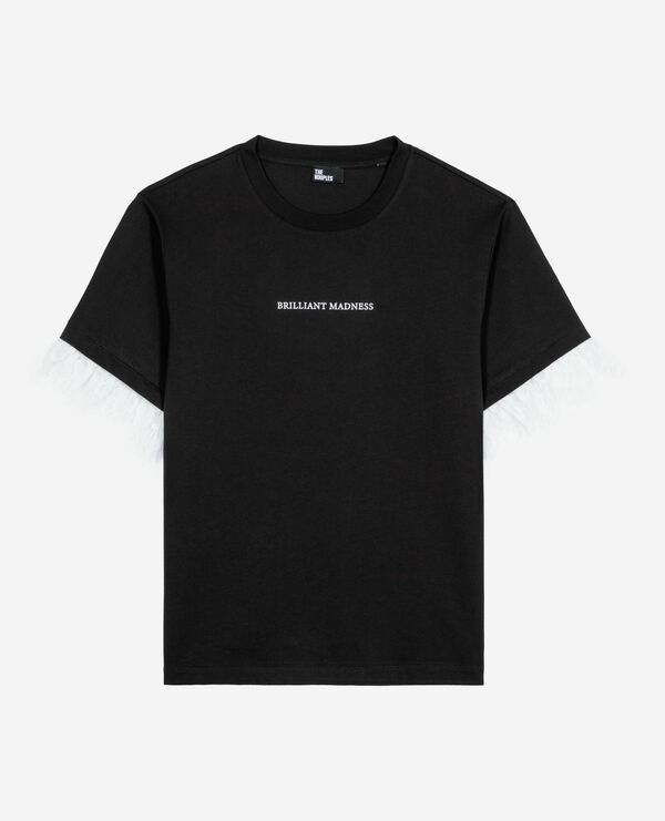 The Kooples FEMME BLACK t-shirt avec sérigraphie et dentelle noire