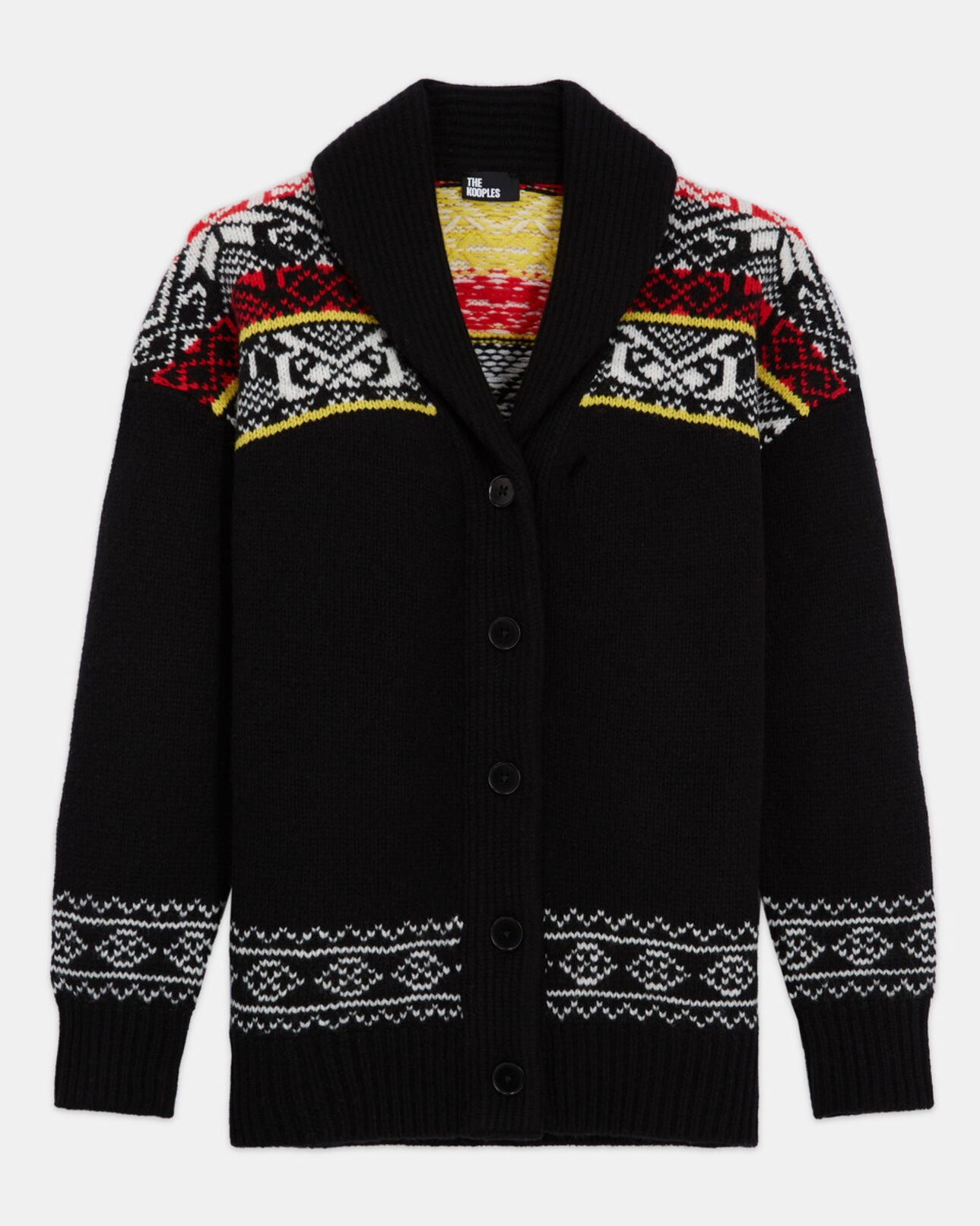 The Kooples WOMEN BLACK / RED / YELLOW patterned wool cardigan