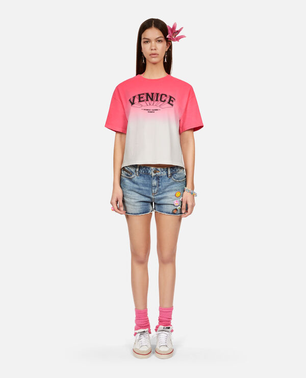 rosa t-shirt mit venice-siebdruck