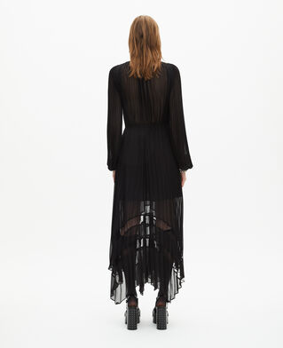 The Kooples FEMME BLACK robe longue pliss&eacute;e avec dentelle noire