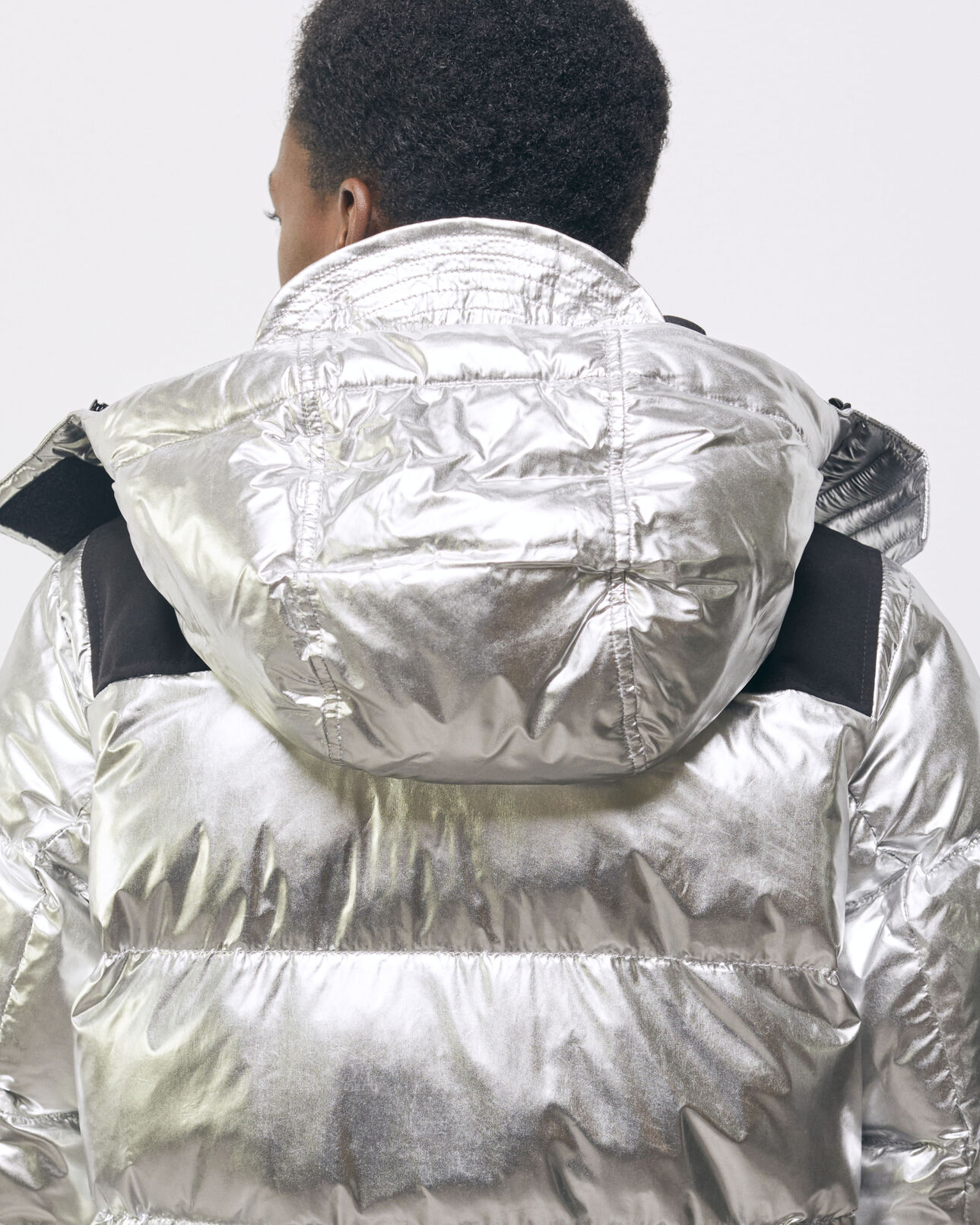 The Kooples WOMEN SILVER silver down jacket with straps and logo