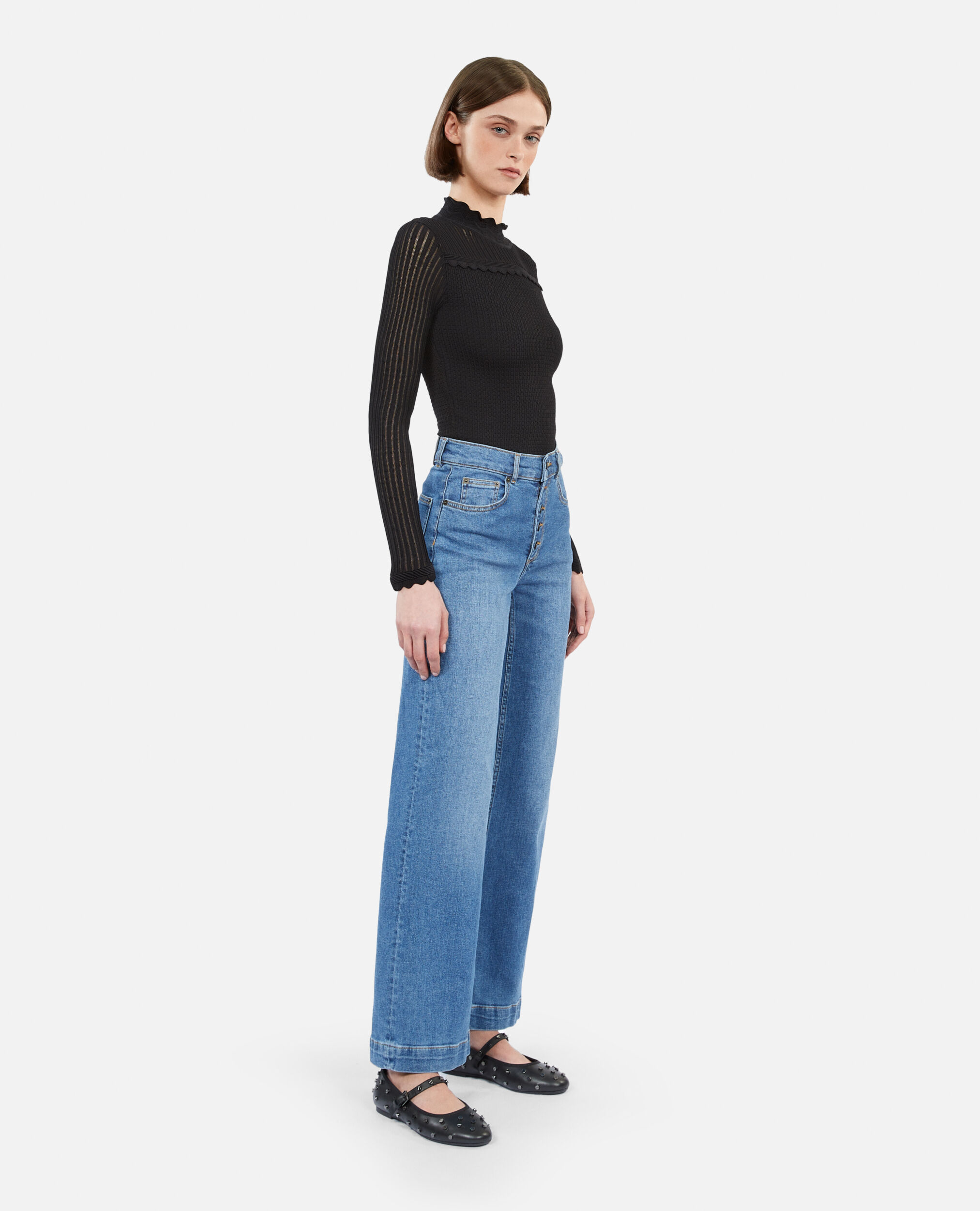 Wide blue jeans, BLUE DENIM, hi-res image number null