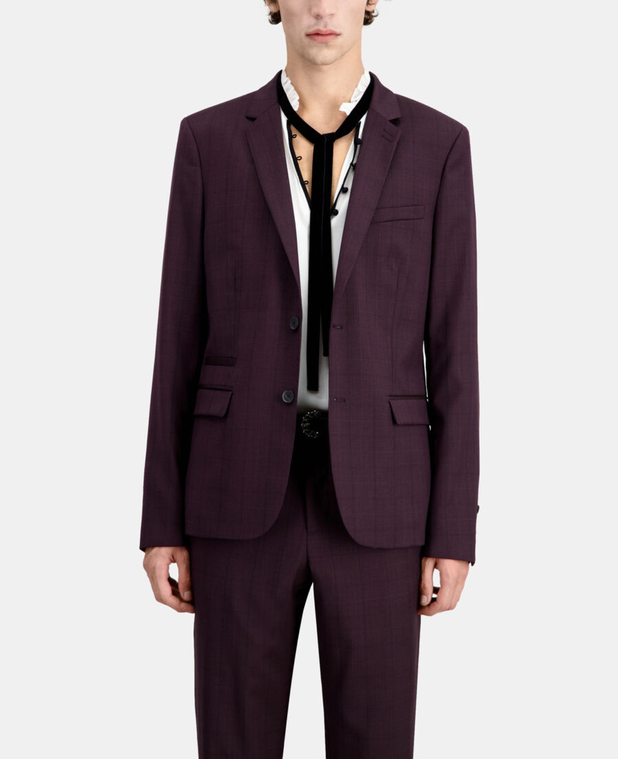 burgundy checked wool suit jacket
