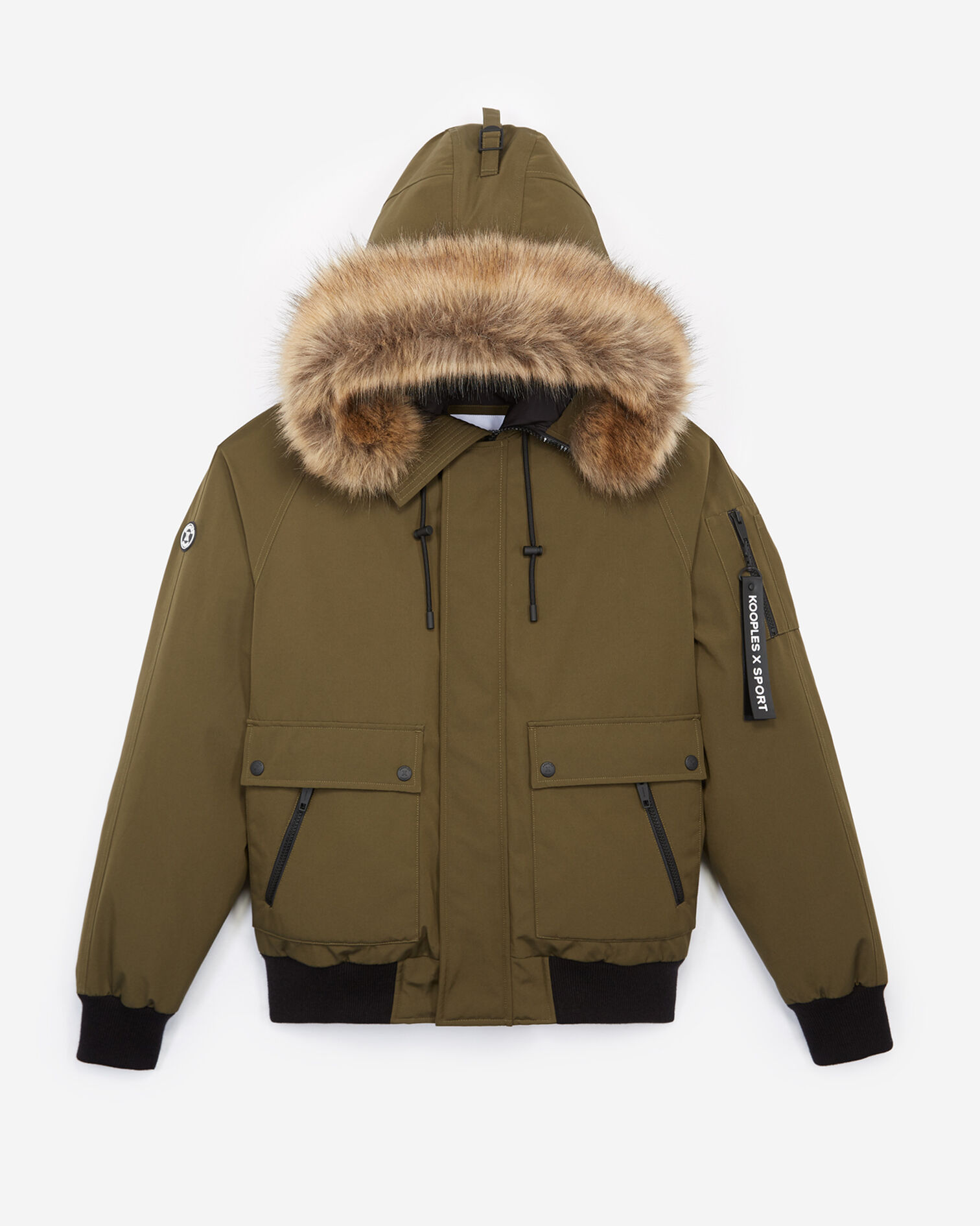 Cropped khaki down jacket with lined hood, KAKI, hi-res image number null