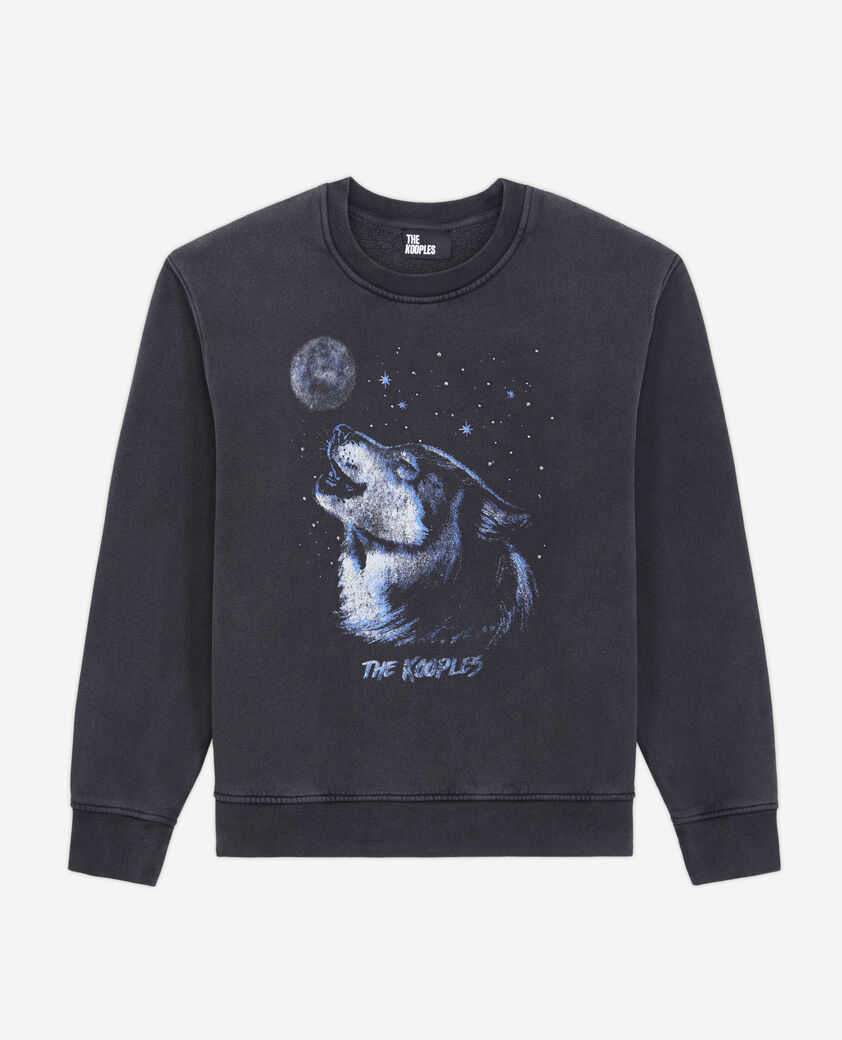 The Kooples FEMME BLACK WASHED sweatshirt femme noir avec sérigraphie wolf
