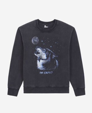 The Kooples FEMME BLACK WASHED sweatshirt femme noir avec sérigraphie wolf