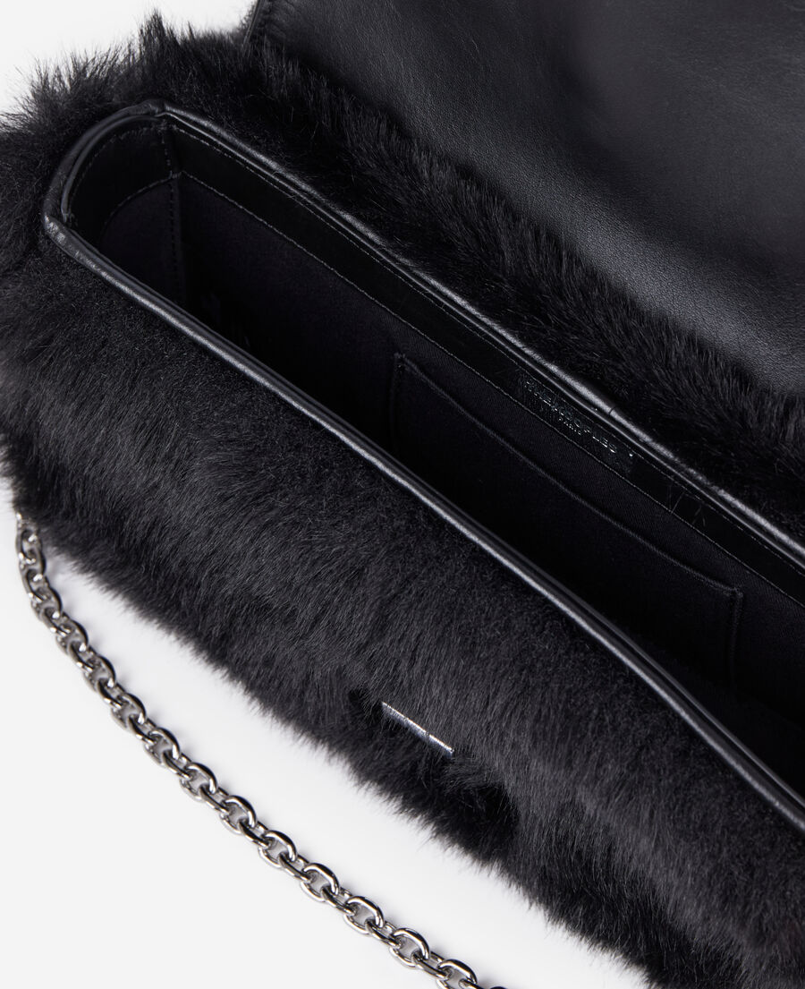 The Kooples F BLACK black faux-fur clutch bag