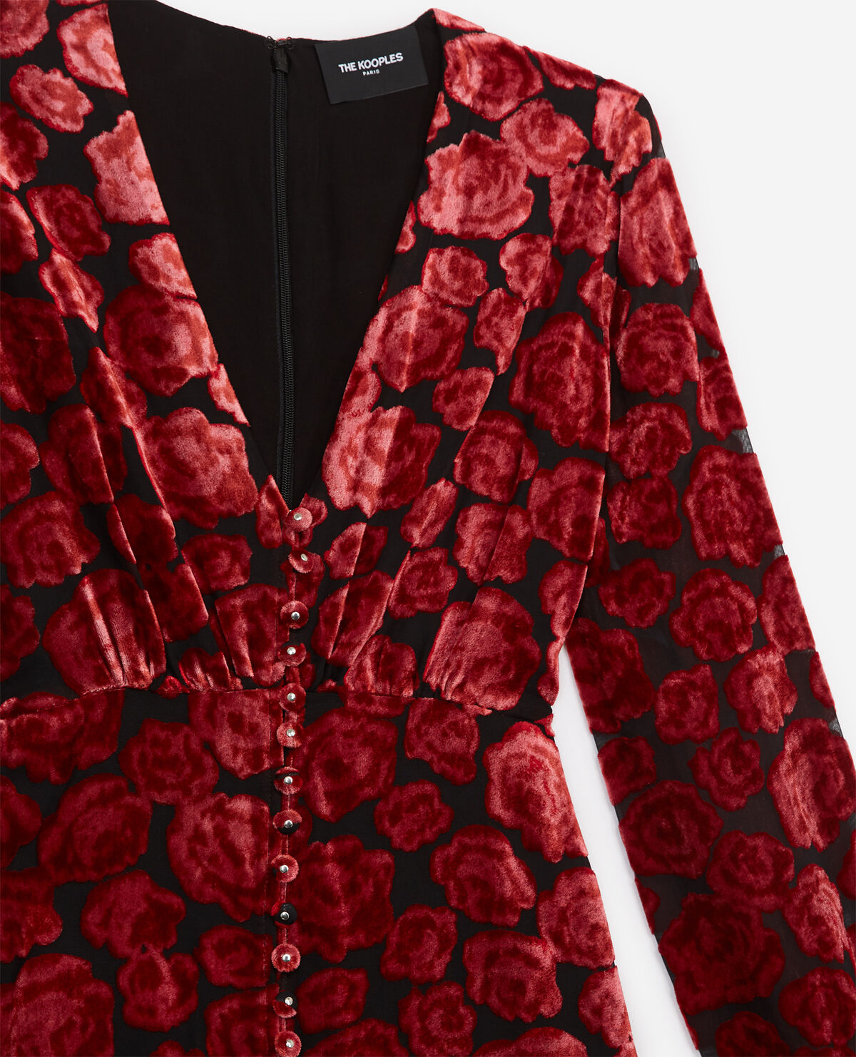 Short velvet dress with V neck red motif The Kooples
