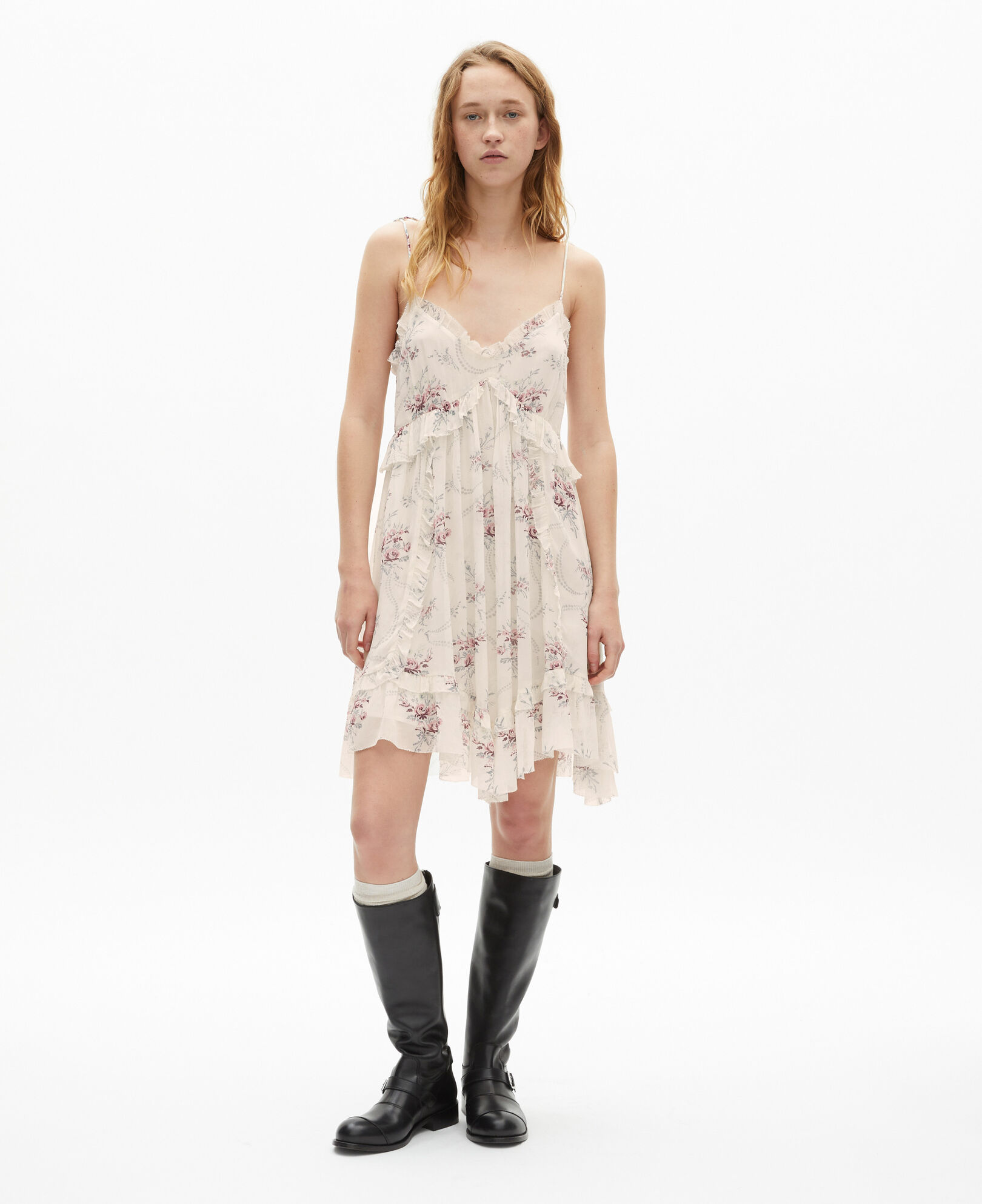 The Kooples WOMEN OFF WHITE / PINK short ecru 'antik flowers' print dress