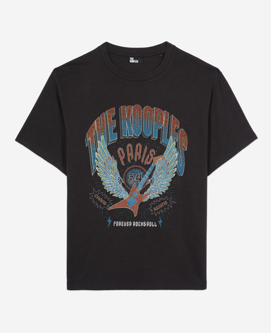 The Kooples F BLACK WASHED black t-shirt with guitar serigraphy