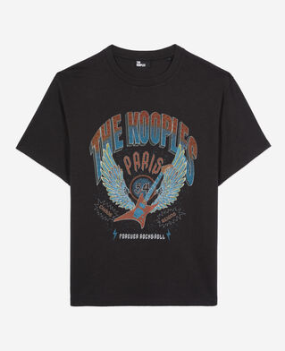 The Kooples F BLACK WASHED black t-shirt with guitar serigraphy