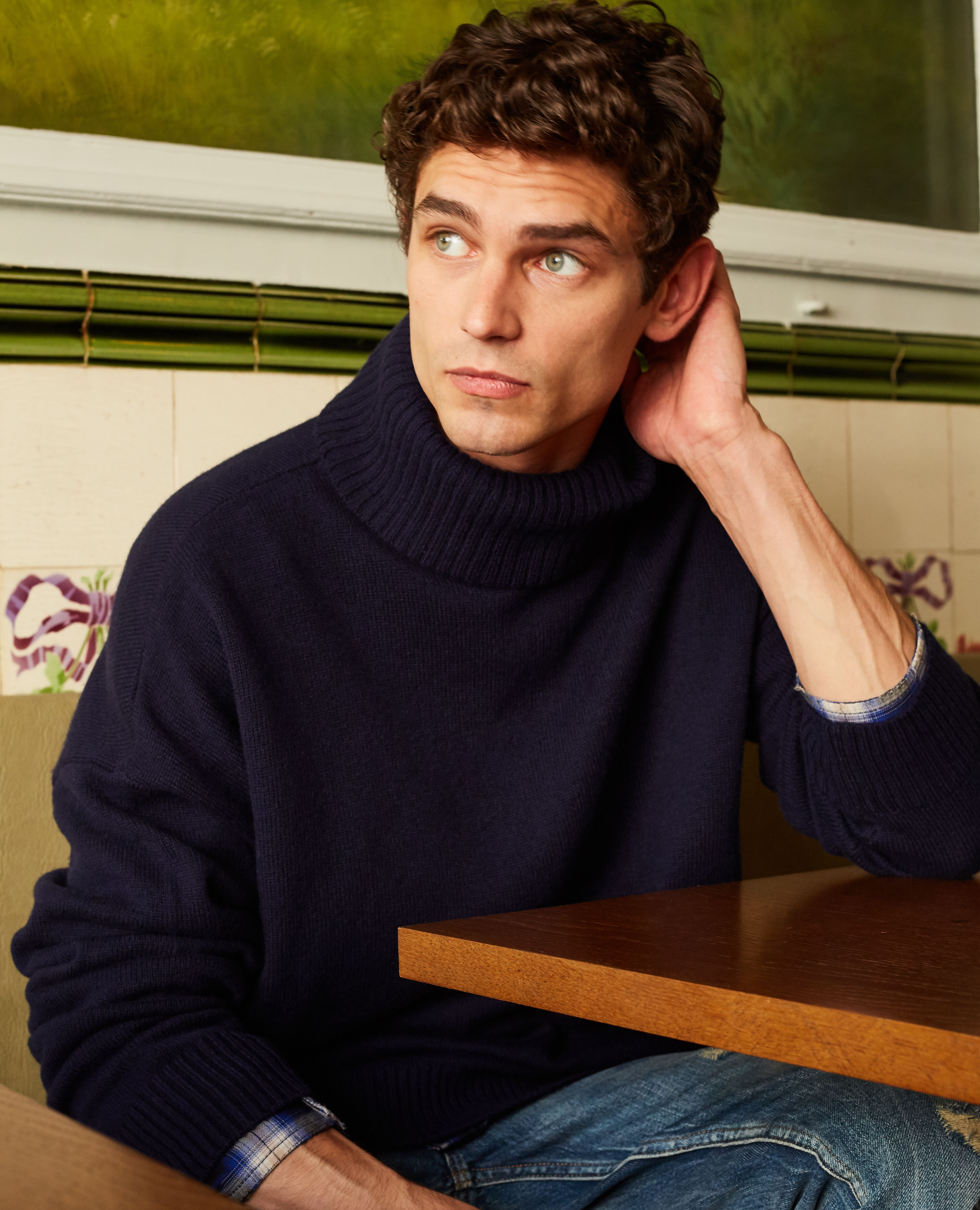 Navy wool and cashmere turtleneck sweater