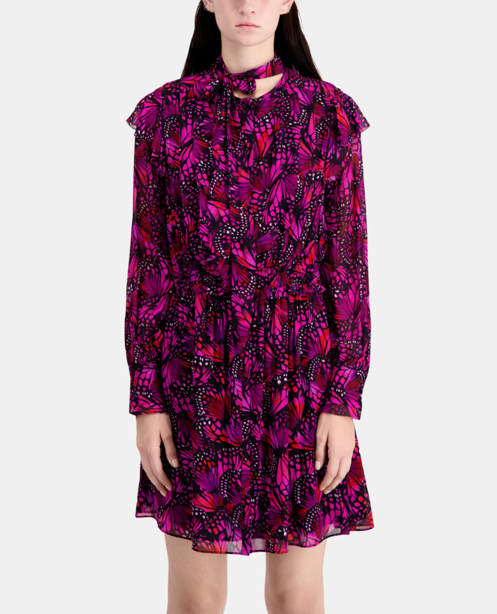 Short printed dress with ruffles, PINK, hi-res image number null
