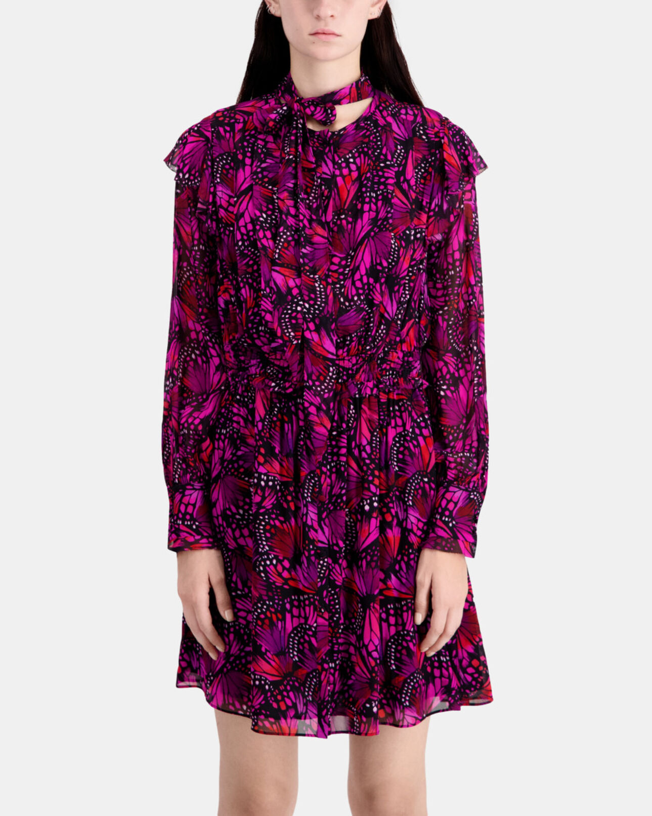 The Kooples WOMEN PINK short printed dress with ruffles