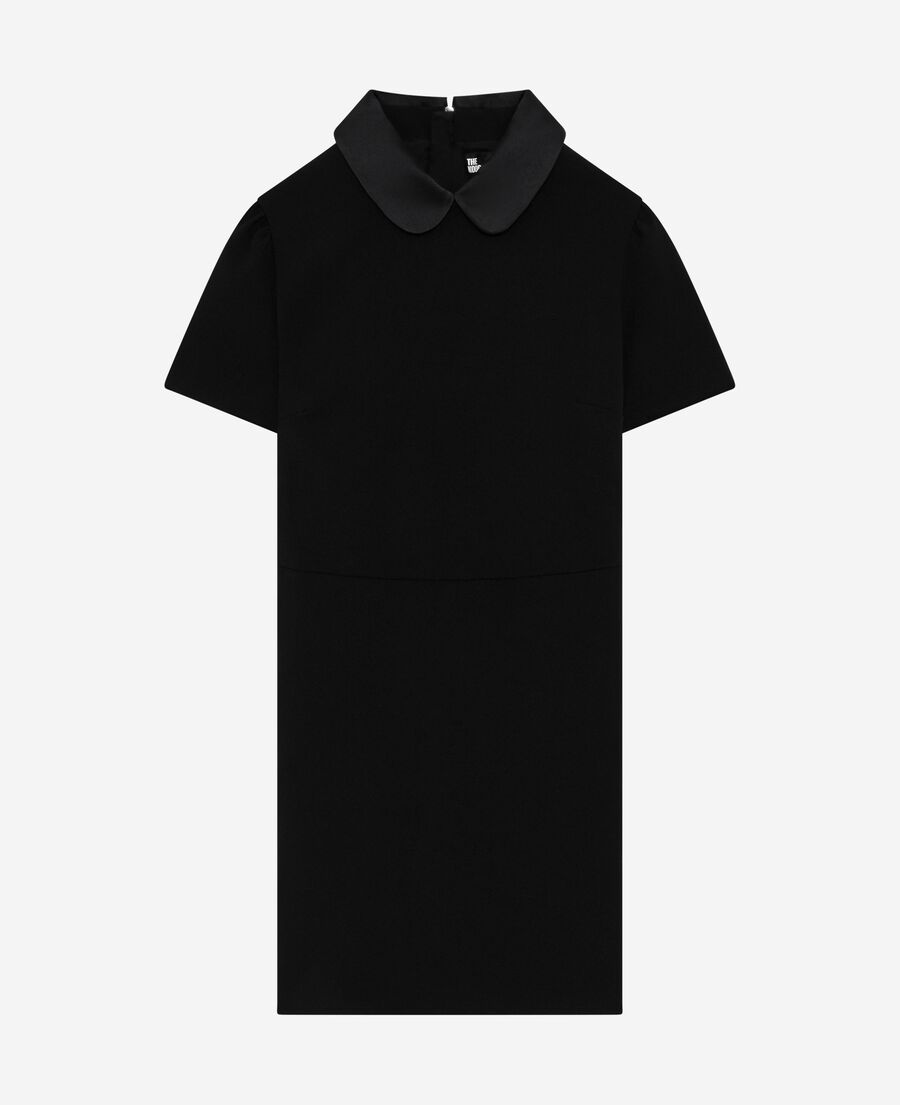 The Kooples F BLACK short dress with claudine collar in black satin