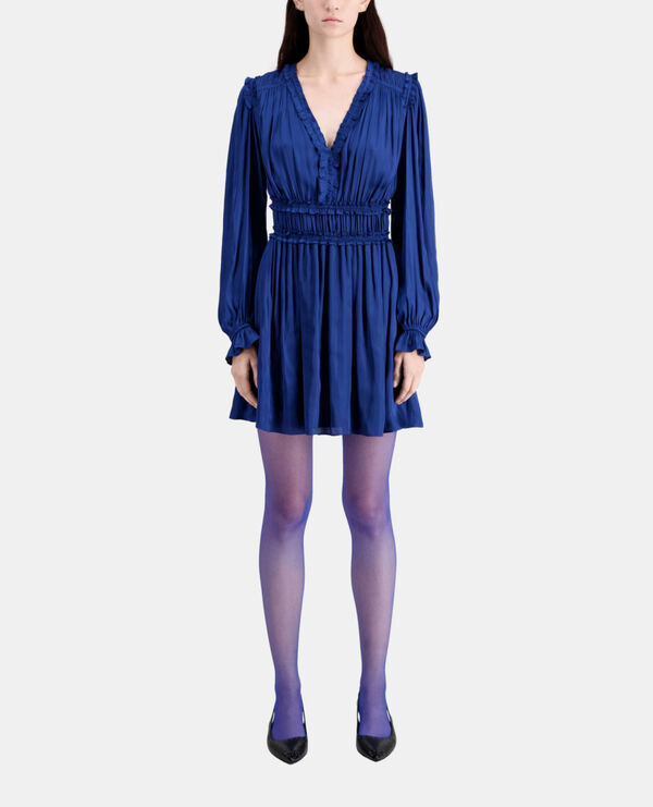 robe courte bleue avec fronces