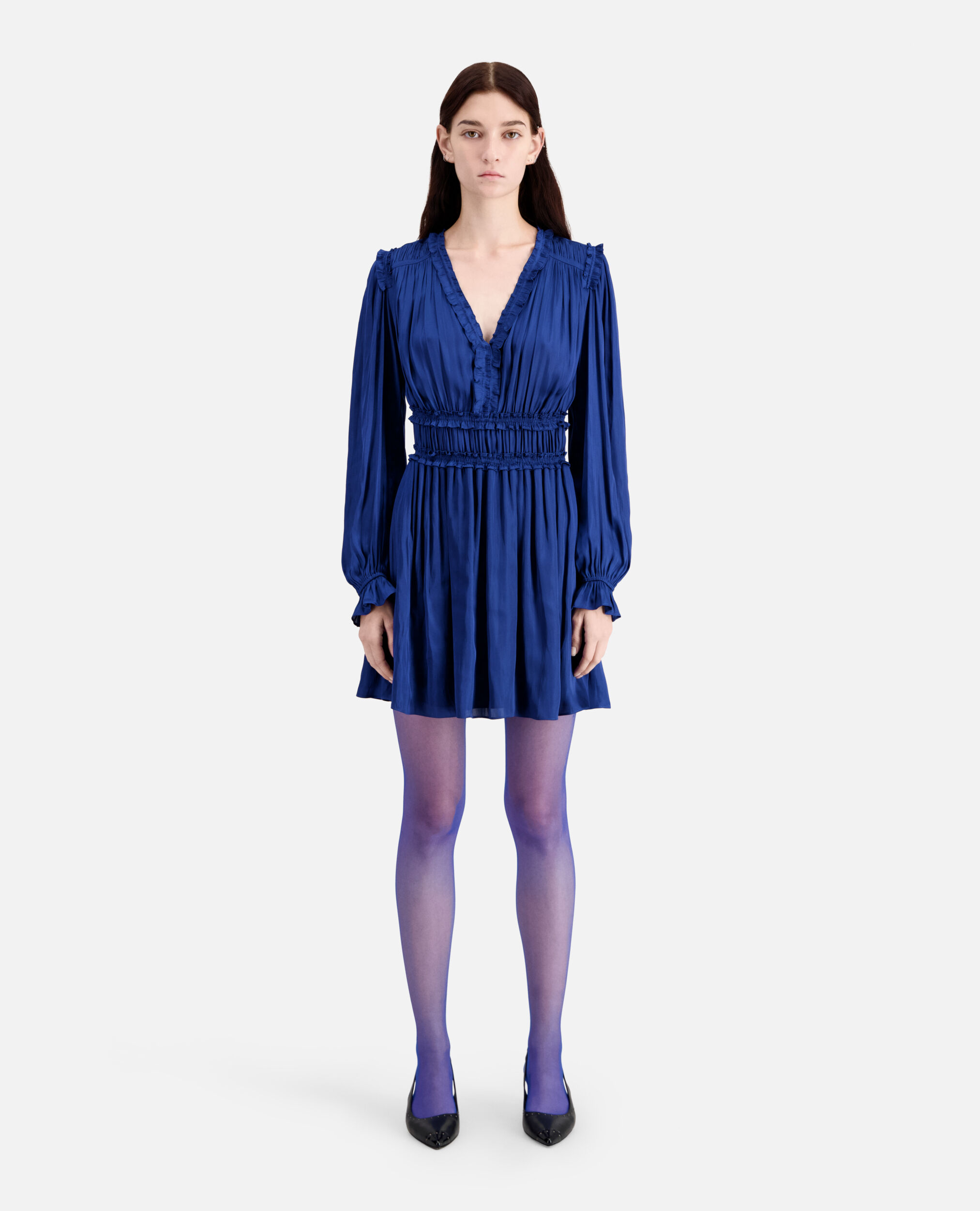 Vestido corto azul fruncidos, NAVY, hi-res image number null