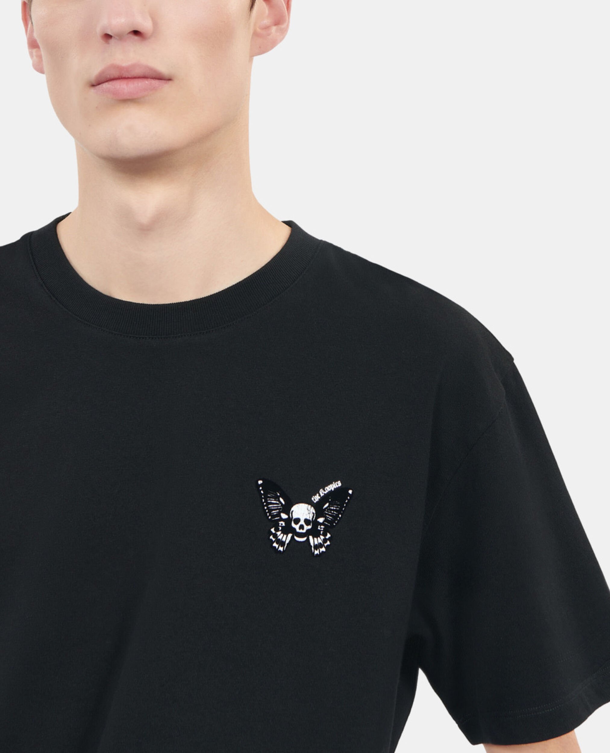 Schwarzes T-Shirt mit Butterfly-Beflockung, BLACK, hi-res image number null