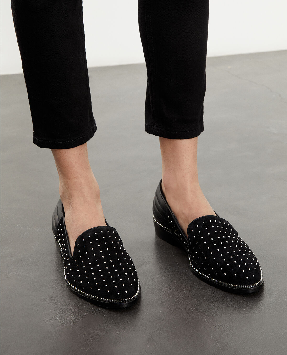 Black leather moccasins with silver studs The Kooples