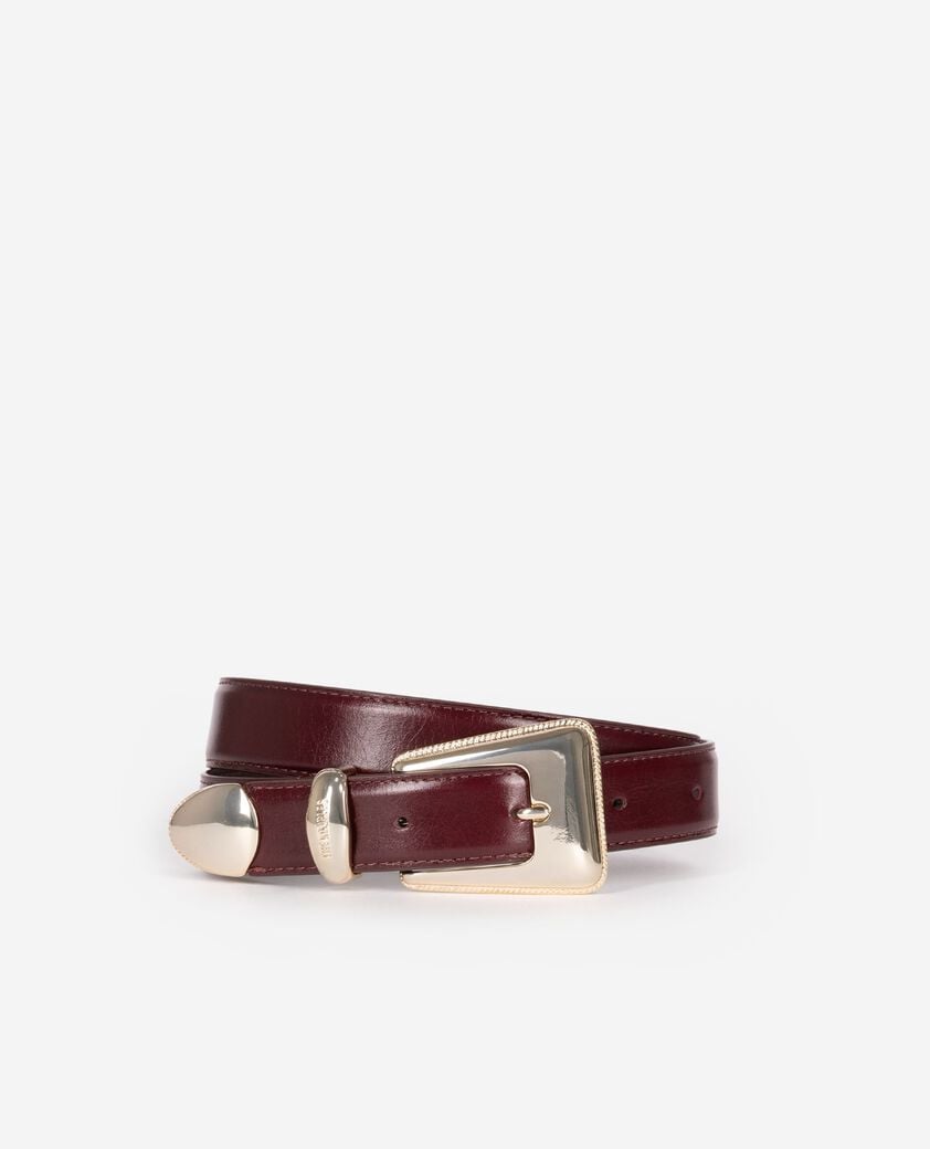 The Kooples MUJER BORDEAUX cinturón de cuero burdeos con hebilla estilo western dorada