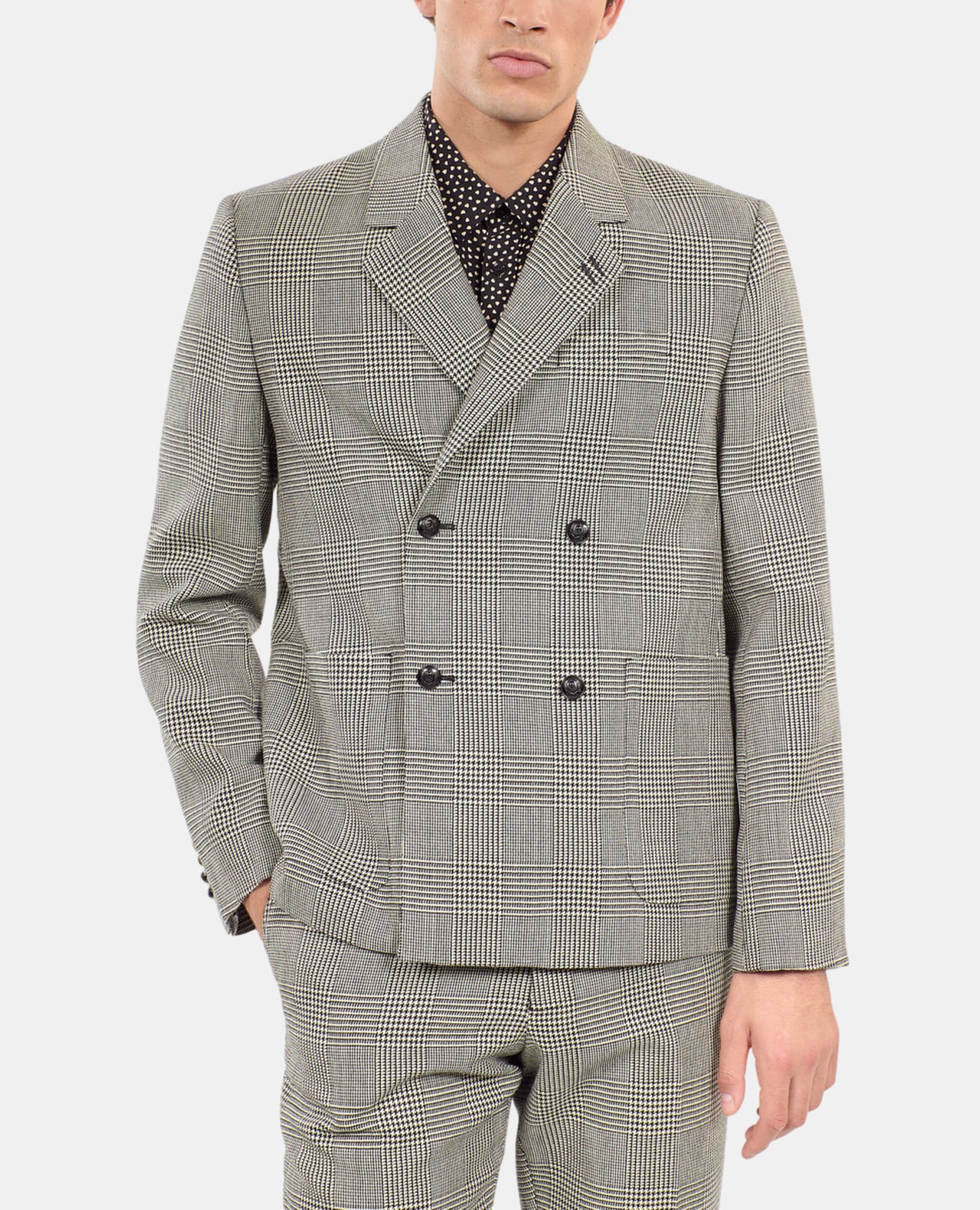 Black and white houndstooth wool suit jacket, BLACK WHITE, hi-res image number null