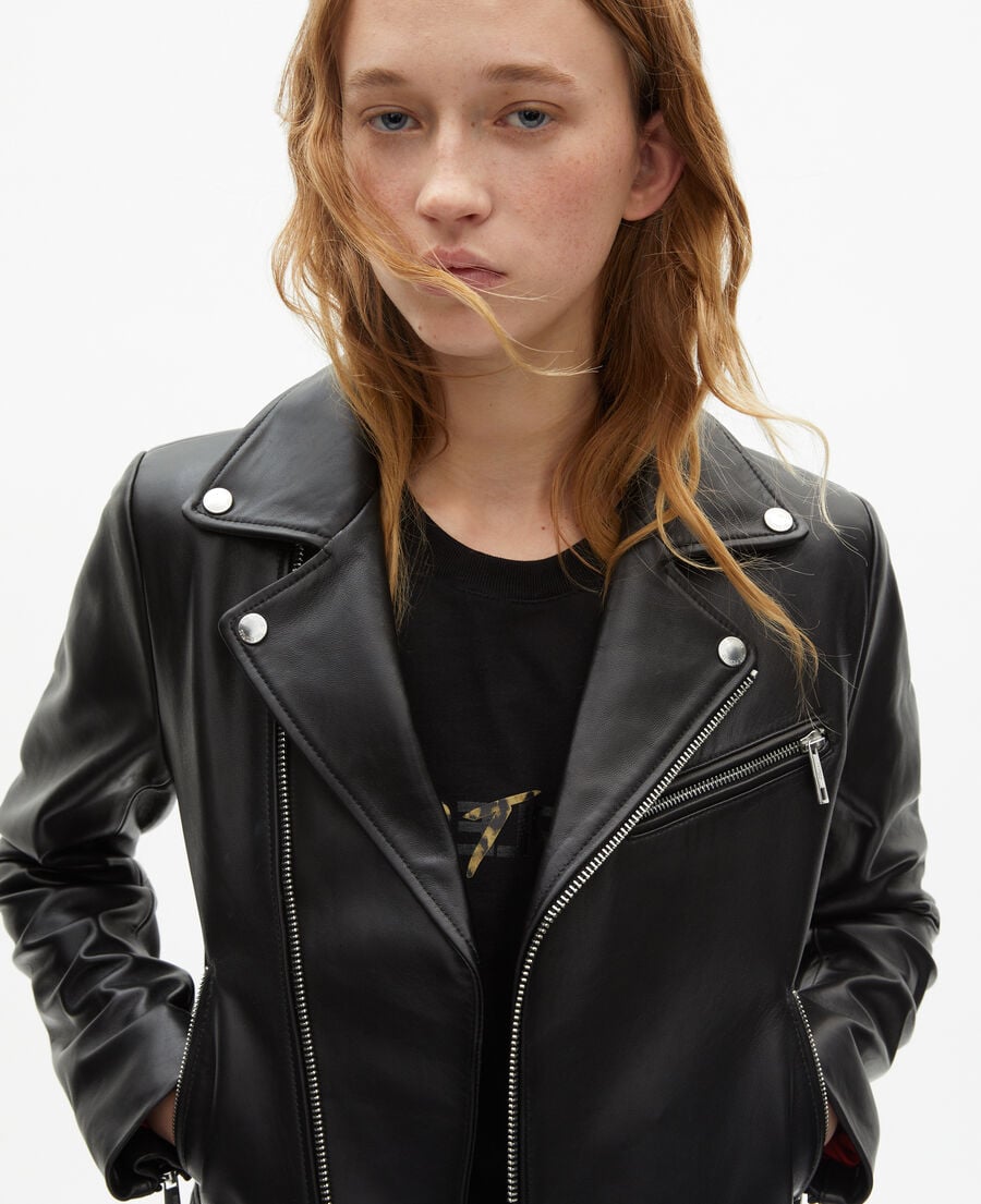 The Kooples DAMEN BLACK schwarzer blouson im bikerstil aus leder
