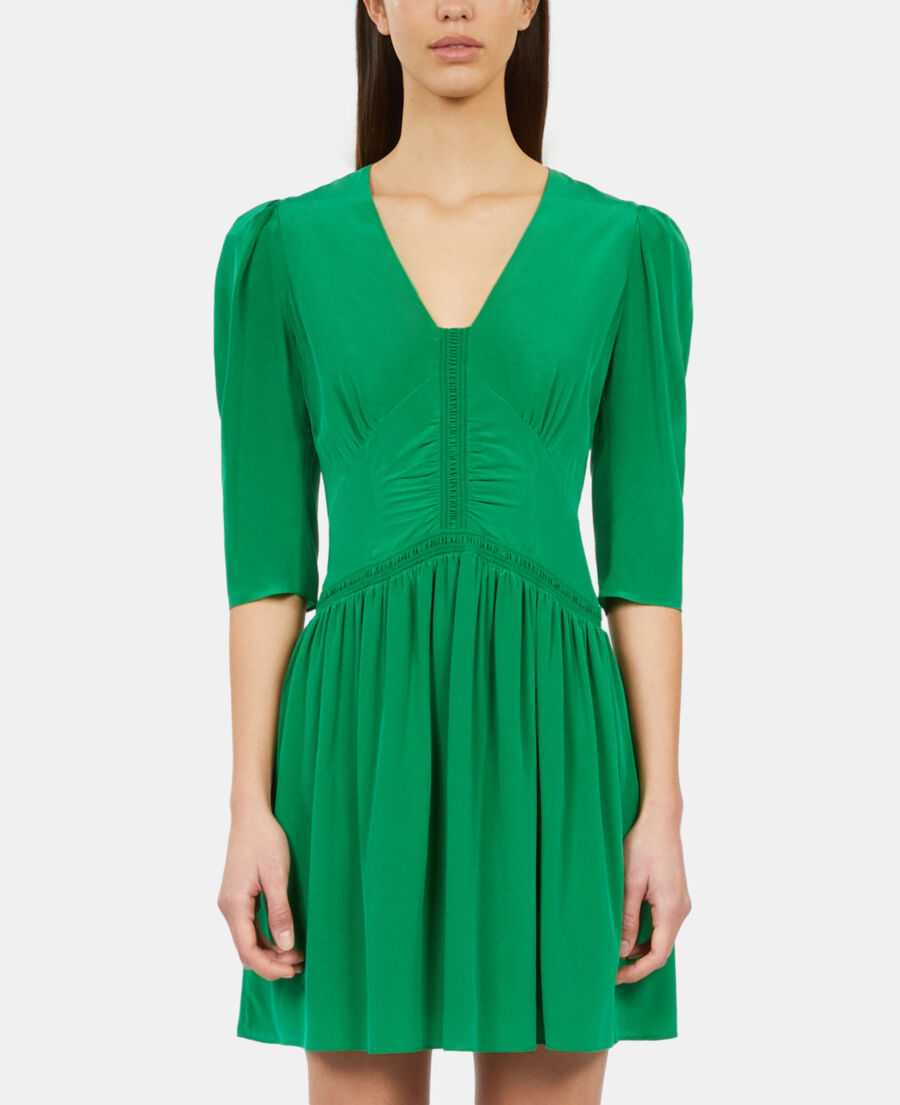 The Kooples WOMEN GREEN short green dress with shirring
