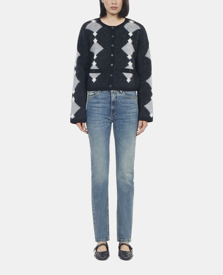 The Kooples FEMME BLACK GREY WHITE cardigan en alpaga à losanges gris