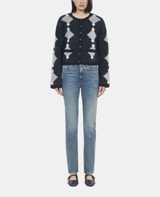 The Kooples WOMEN BLACK GREY WHITE grey alpaca diamond cardigan