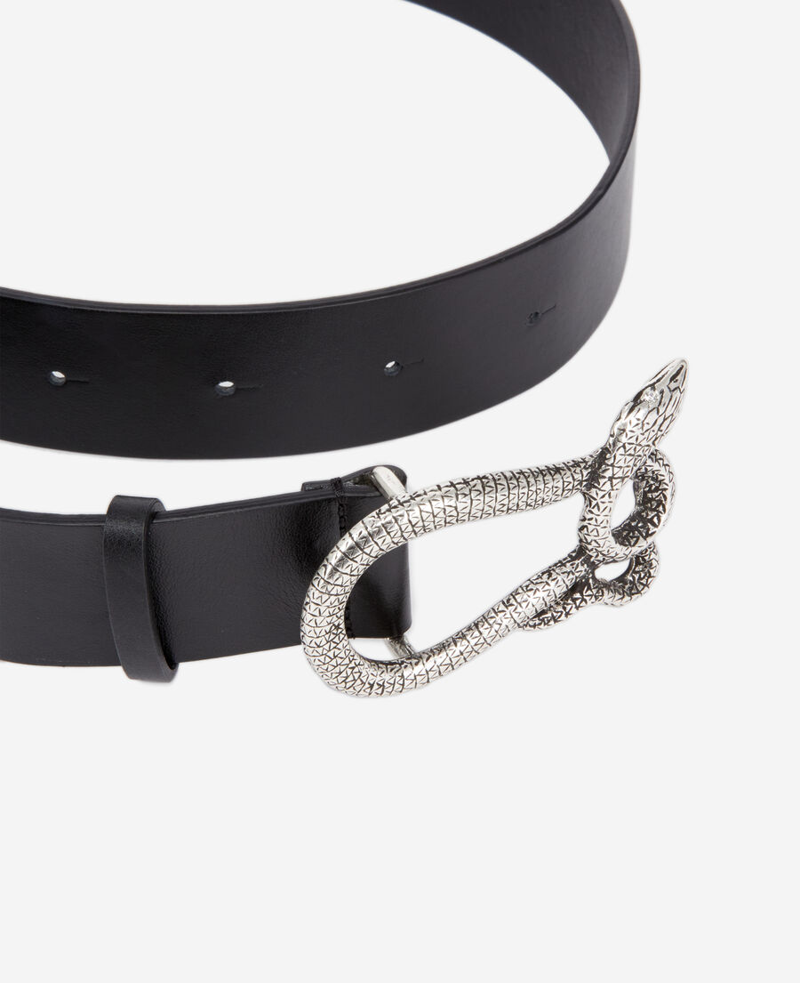 black leather belt with snake buckle