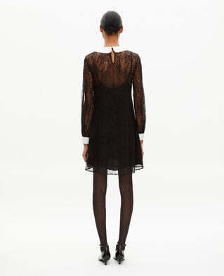 The Kooples F BLACK short dress in black plumetis lace and rhinestones