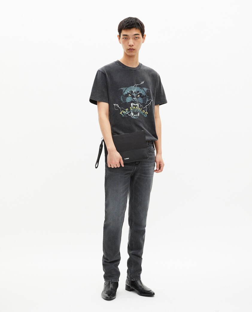 The Kooples MEN BLACK WASHED t-shirt with black panther screen print