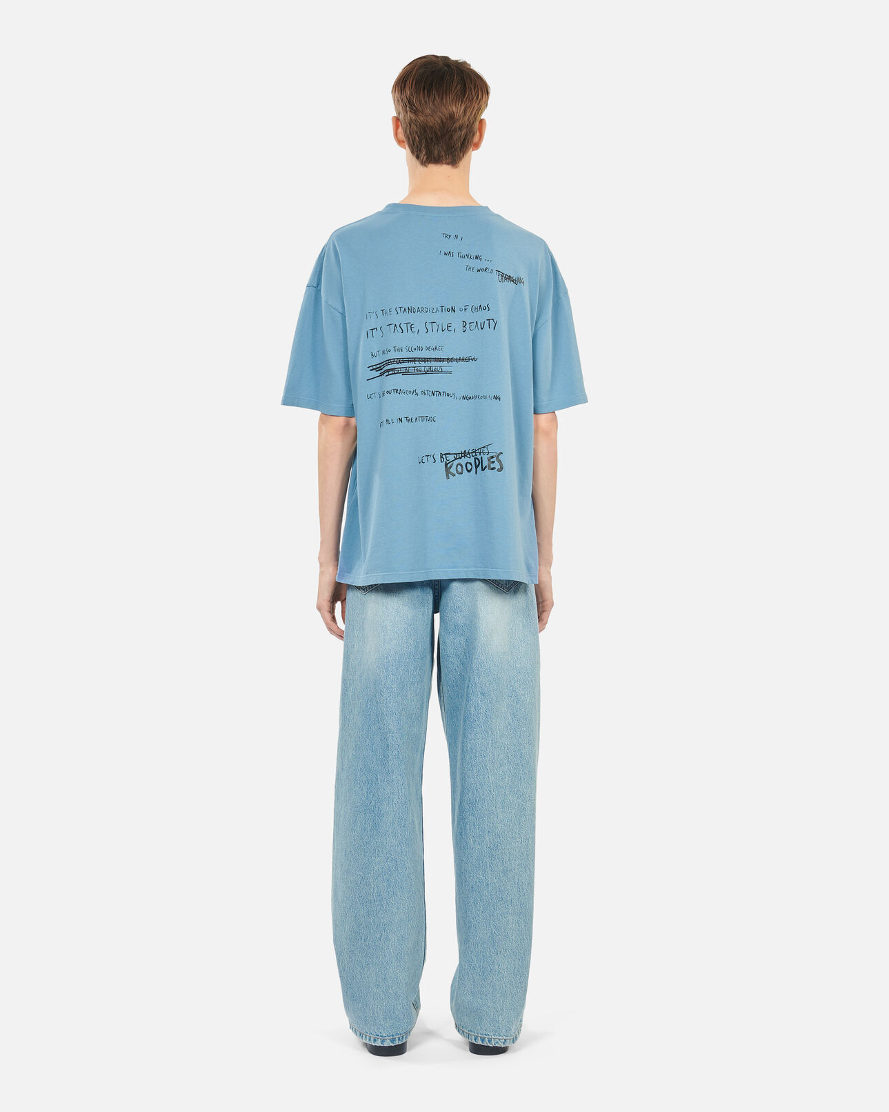The Kooples MEN STONE BLUE light blue what is handwritten serigraphy t-shirt