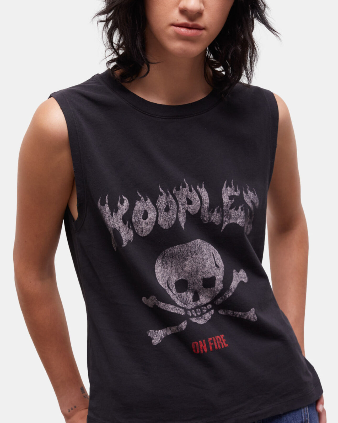 The Kooples WOMEN BLACK WASHED women's black screen print t-shirt