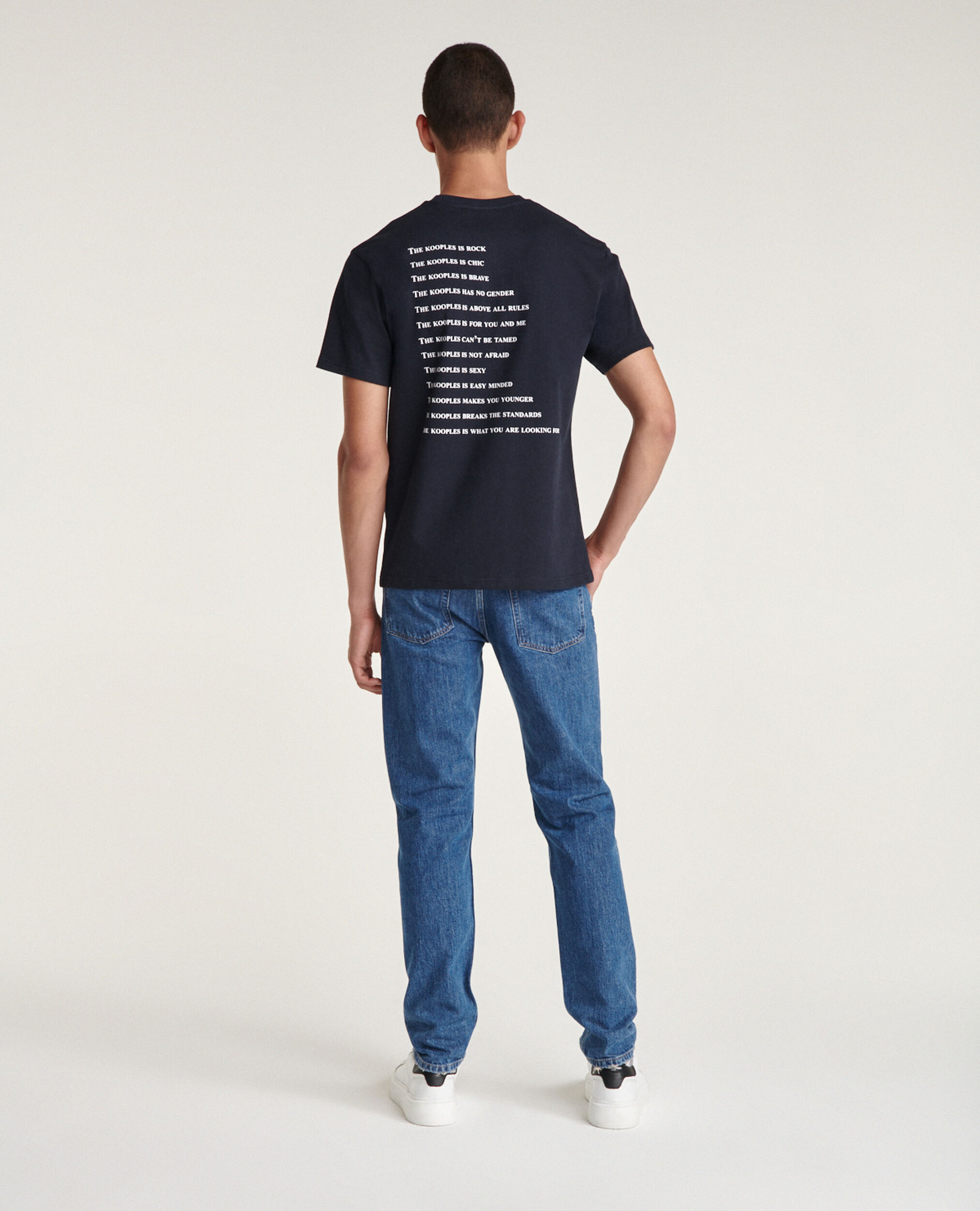 NAVY COTTON T-SHIRT WITH PRINT WHAT IS, NAVY, hi-res image number null