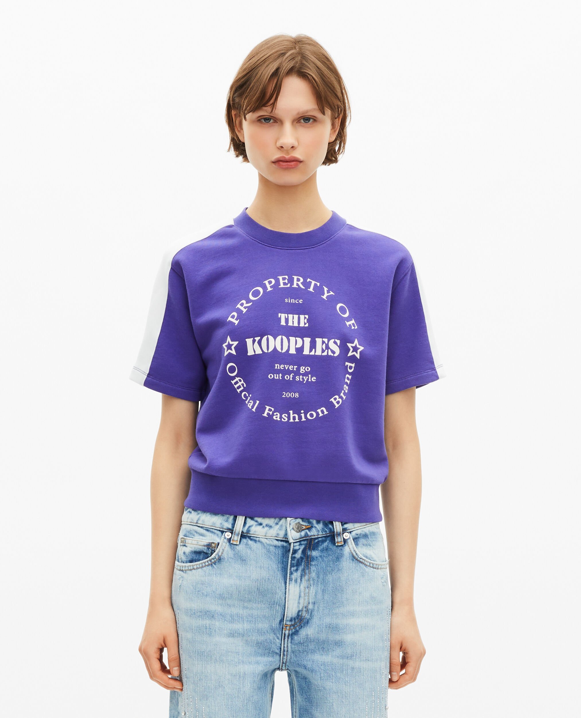 Short-sleeved sweatshirt with purple screen print, ELECTRIC BLUE, hi-res image number null
